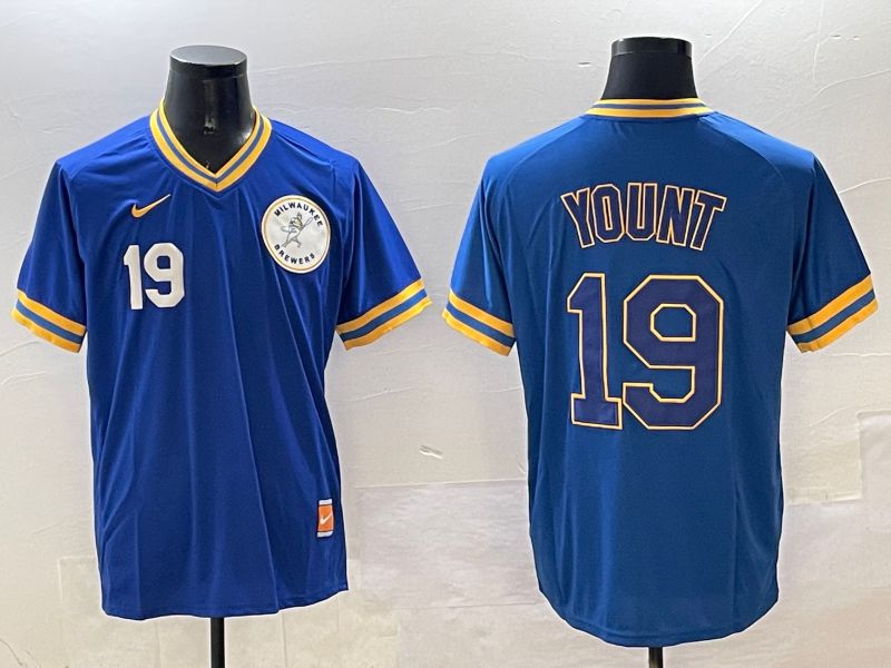 Men Milwaukee Brewers #19 Yount Blue Throwback Game 2025 Nike MLB Jersey style 4
